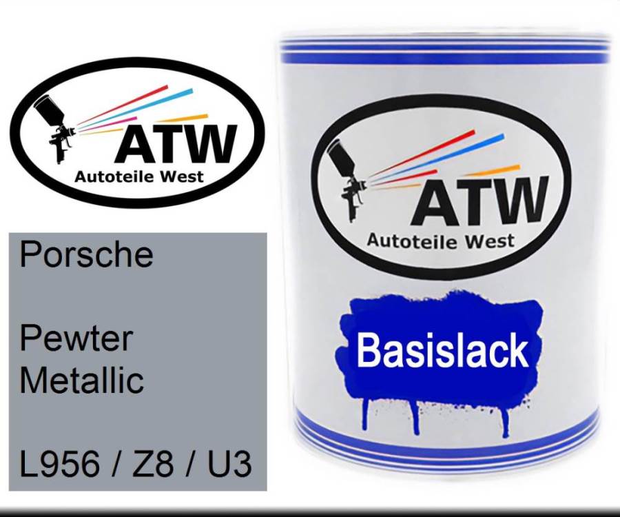Porsche, Pewter Metallic, L956 / Z8 / U3: 1L Lackdose, von ATW Autoteile West.
